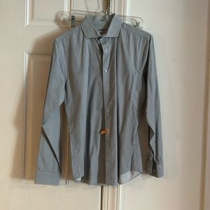 Navy patterned express button-down